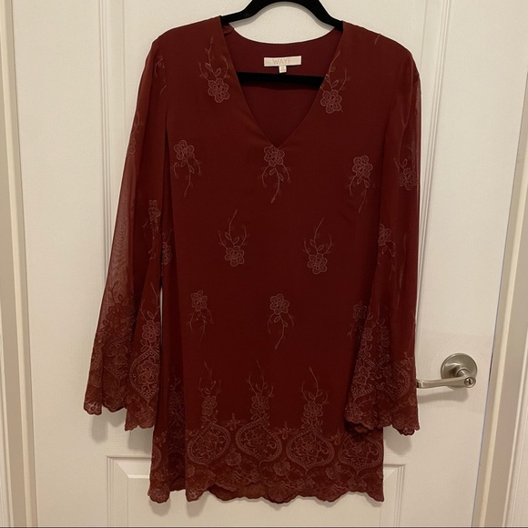 Embroidered Burgundy Tunic Dress - Picture 2 of 6
